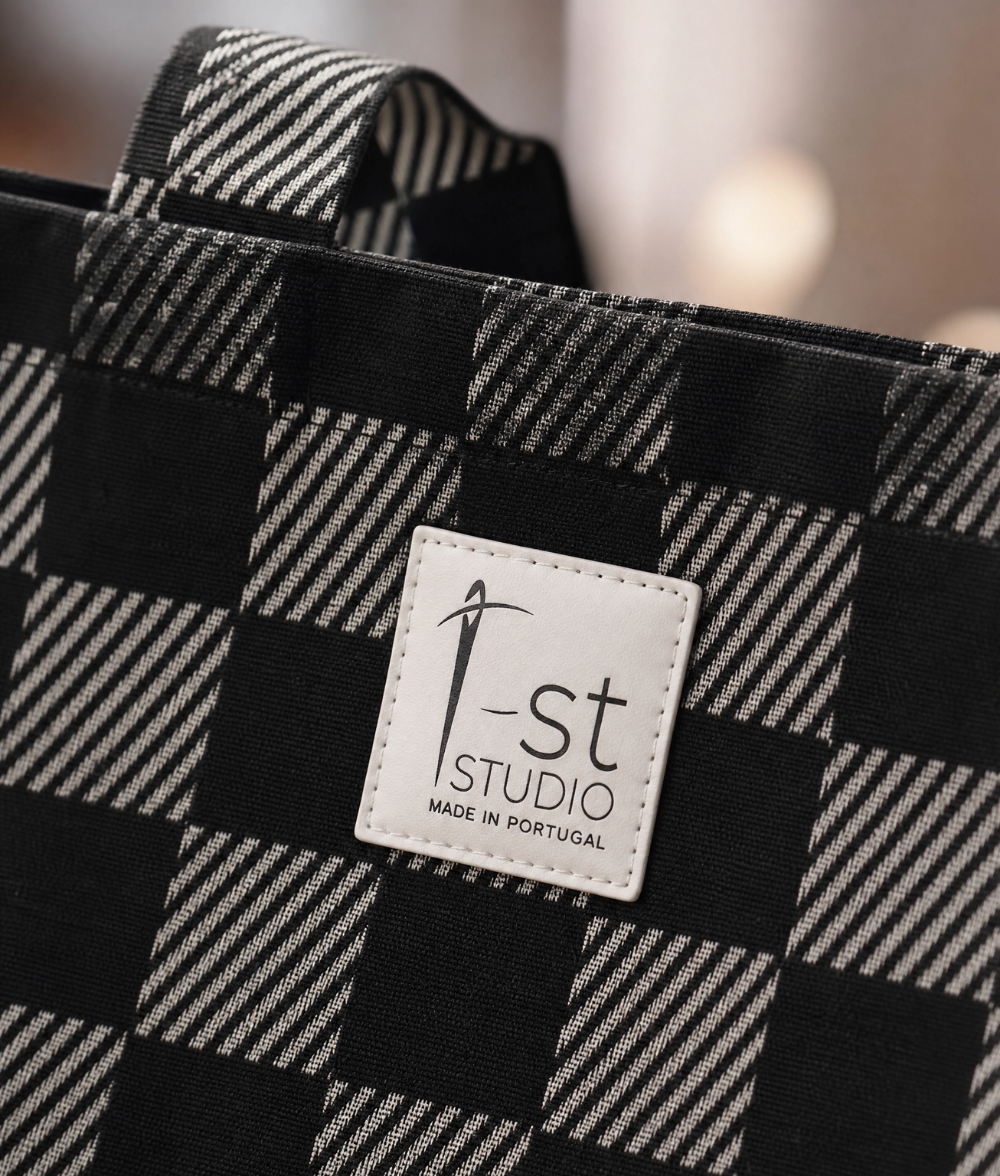 Black Chic Checkered Tote Bag 200 GSM cotton