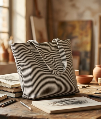 Vertical Stripe Cream Cotton Tote Bag
