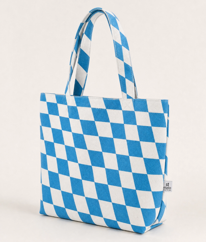 Premium Sky blue Checkered Cotton Tote Bag
