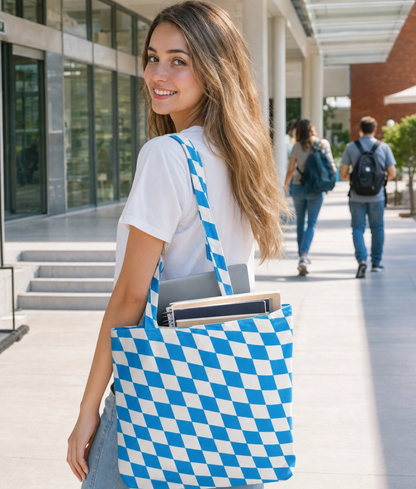 Premium Sky blue Checkered Cotton Tote Bag