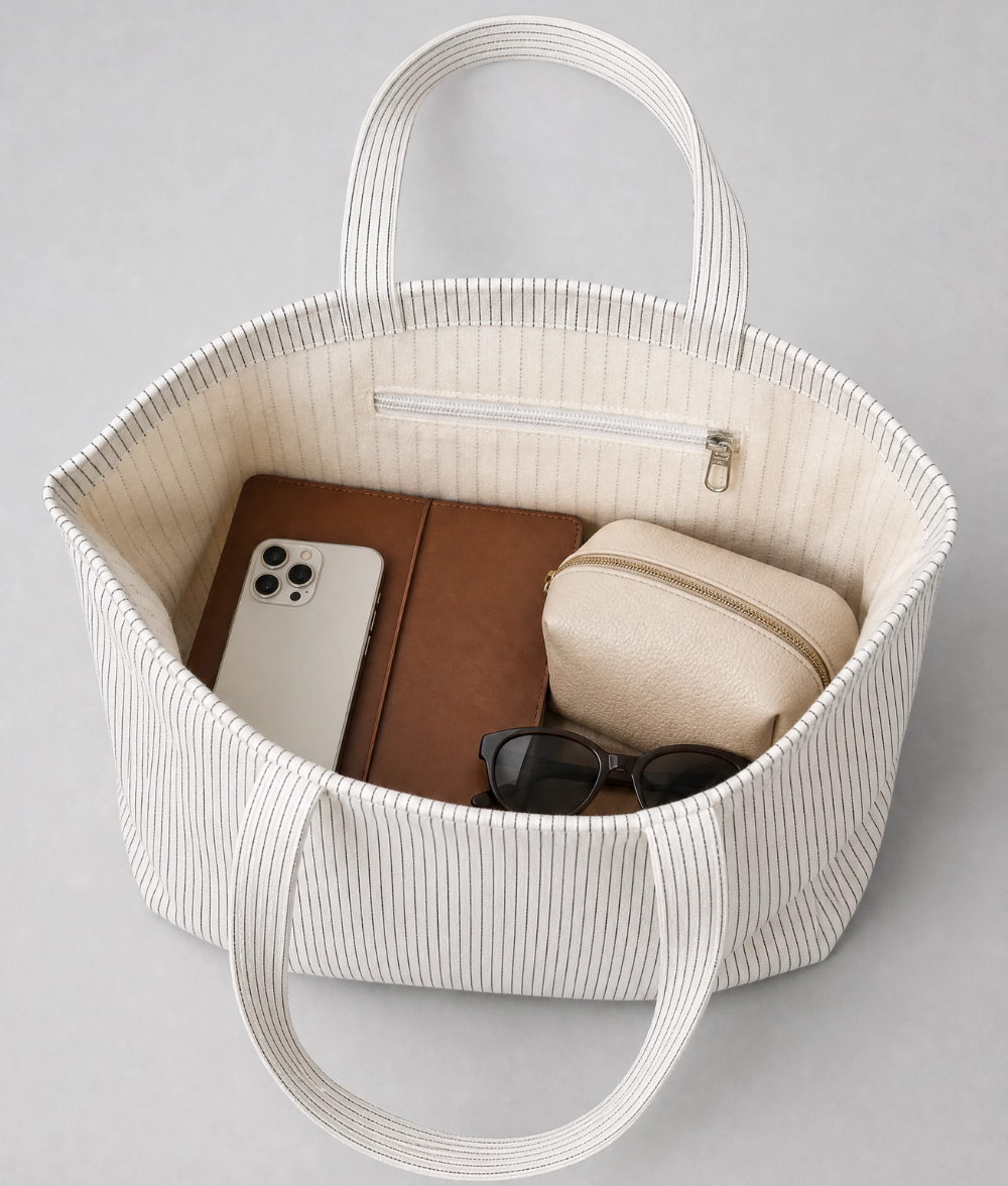 Premium Pinstripe Cotton Tote Bag