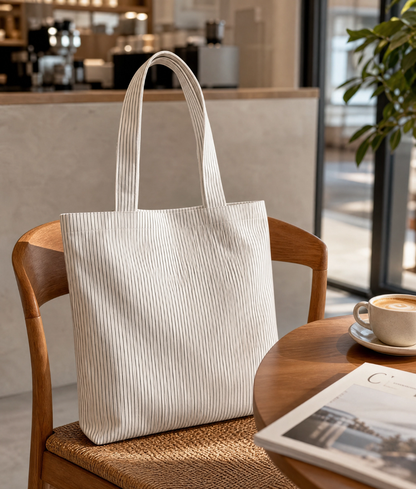 Premium Pinstripe Cotton Tote Bag