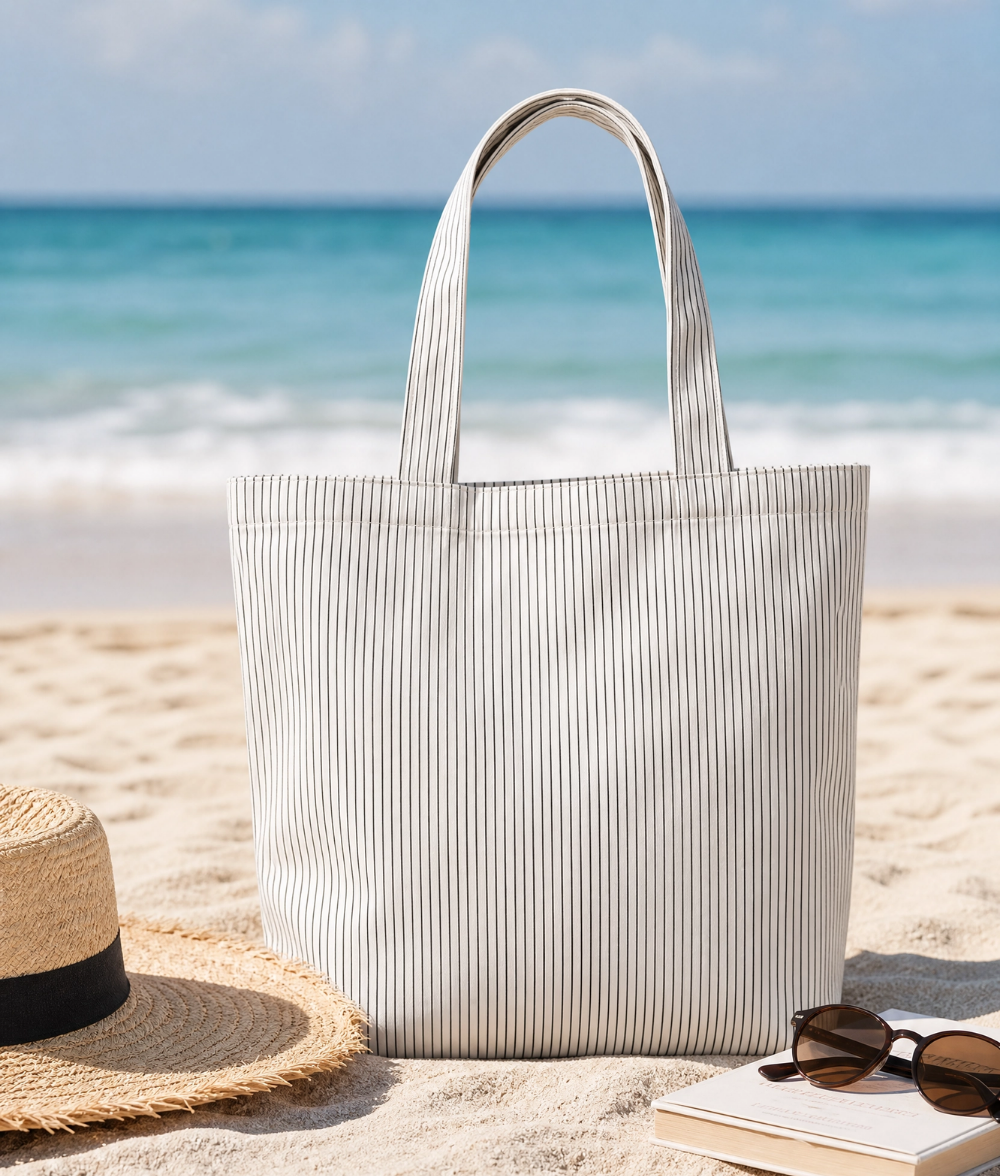 Premium Pinstripe Cotton Tote Bag