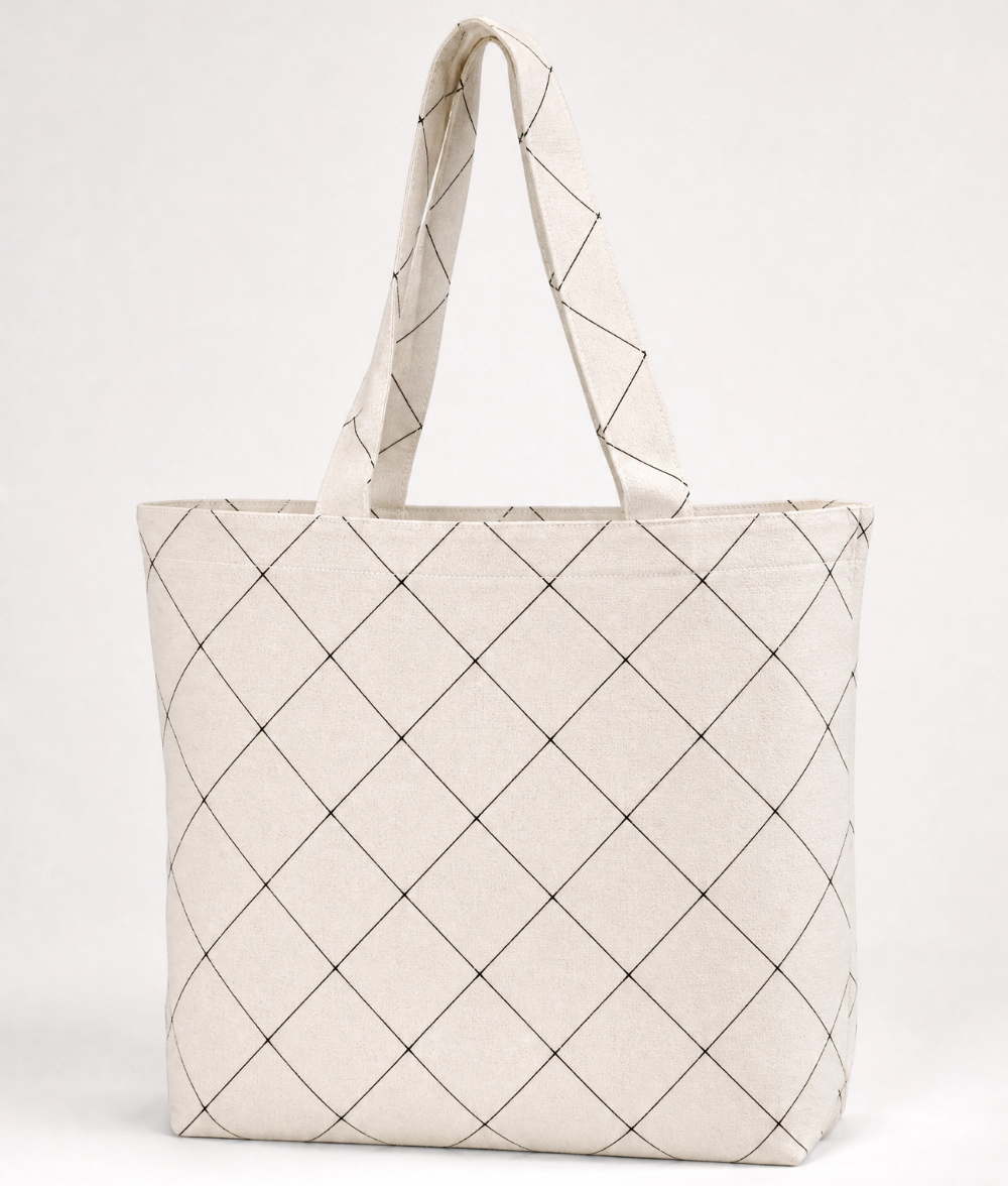 Premium Grid Pattern Cotton Tote Bag