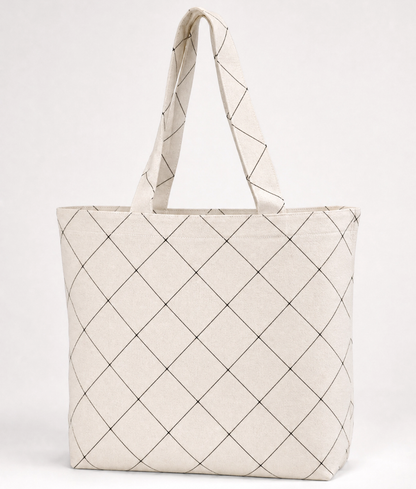 Premium Grid Pattern Cotton Tote Bag