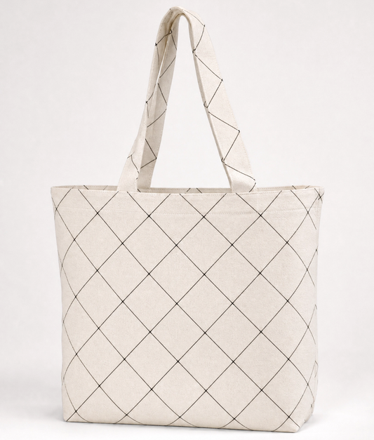 Premium Grid Pattern Cotton Tote Bag