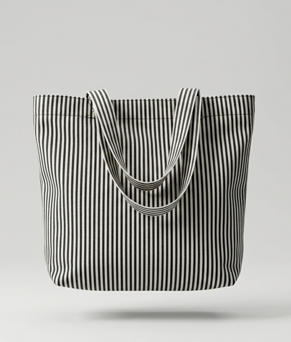 Vertical Stripe Cream Cotton Tote Bag