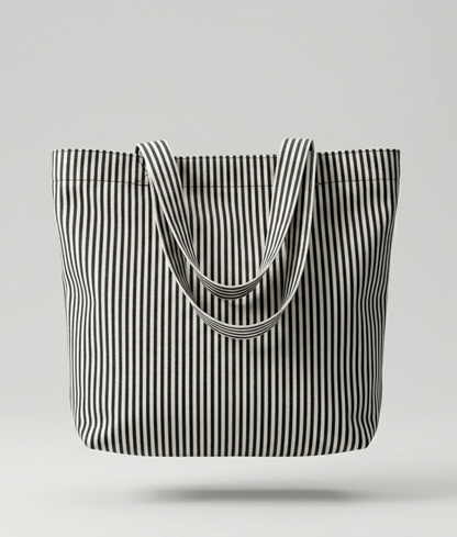 Vertical Stripe Cream Cotton Tote Bag