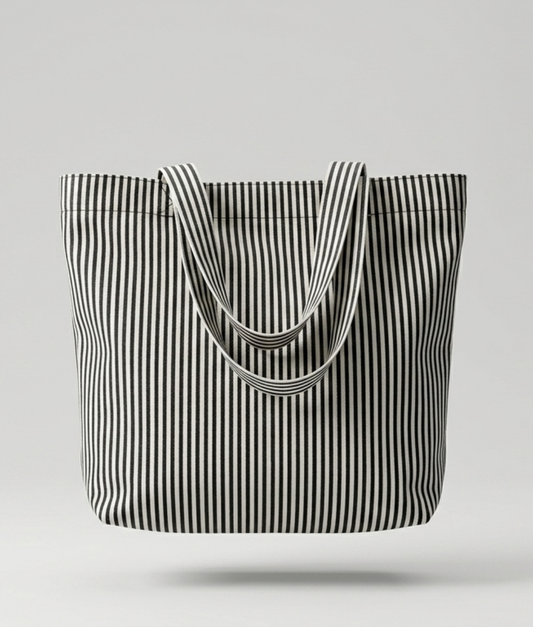 Vertical Stripe Cream Cotton Tote Bag