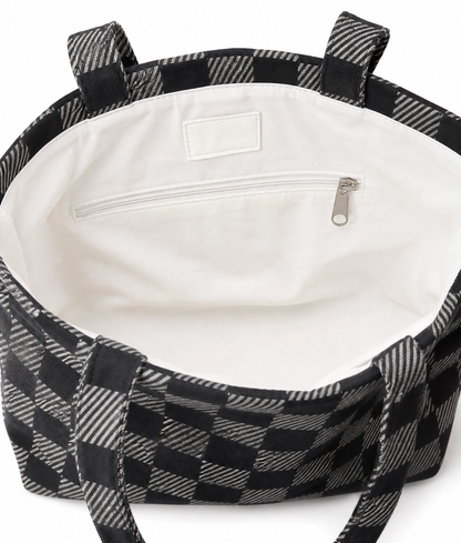 Black Chic Checkered Tote Bag 200 GSM cotton