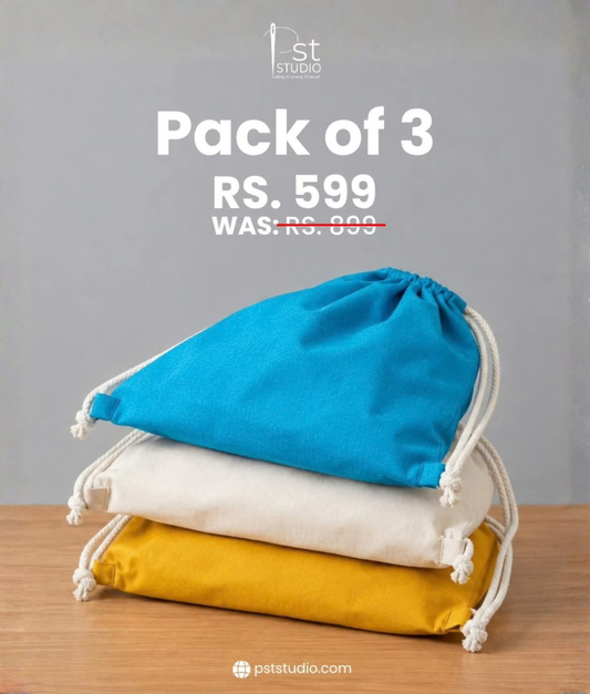 Cotton Drawstring Backpack Bag - Pack of 3