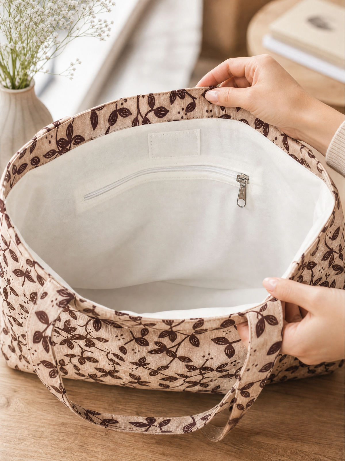 Premium Floral Cotton Tote Bag – 200 GSM Reusable Canvas Shopping Bag