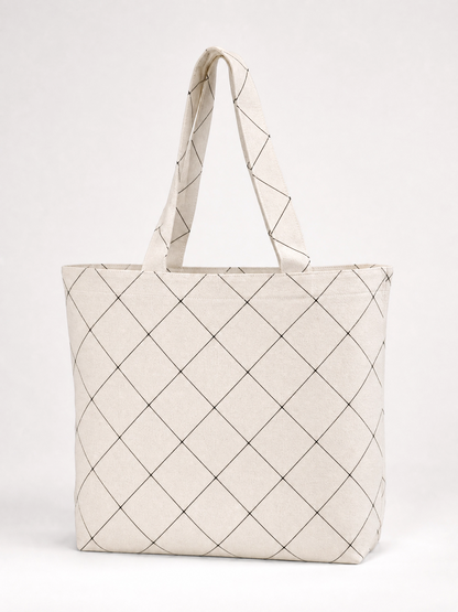 Premium Grid Pattern Cotton Tote Bag