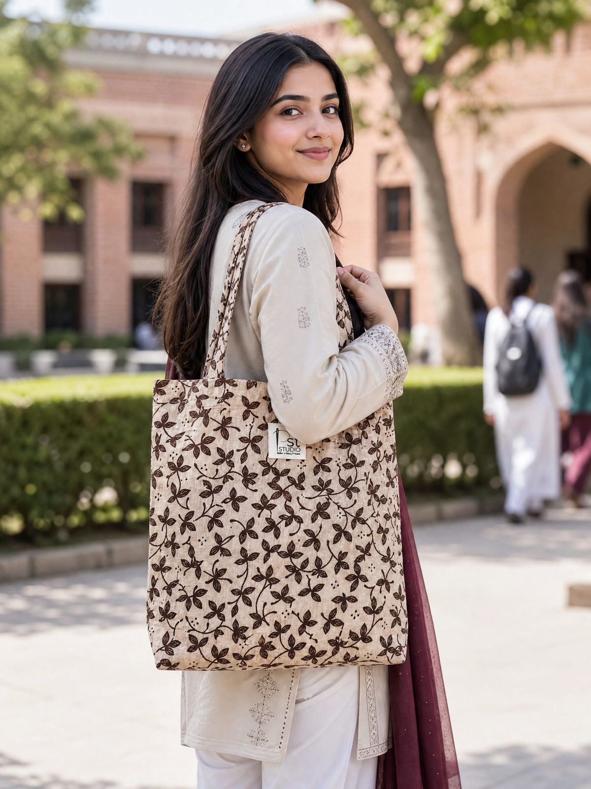 Premium Floral Cotton Tote Bag – 200 GSM Reusable Canvas Shopping Bag
