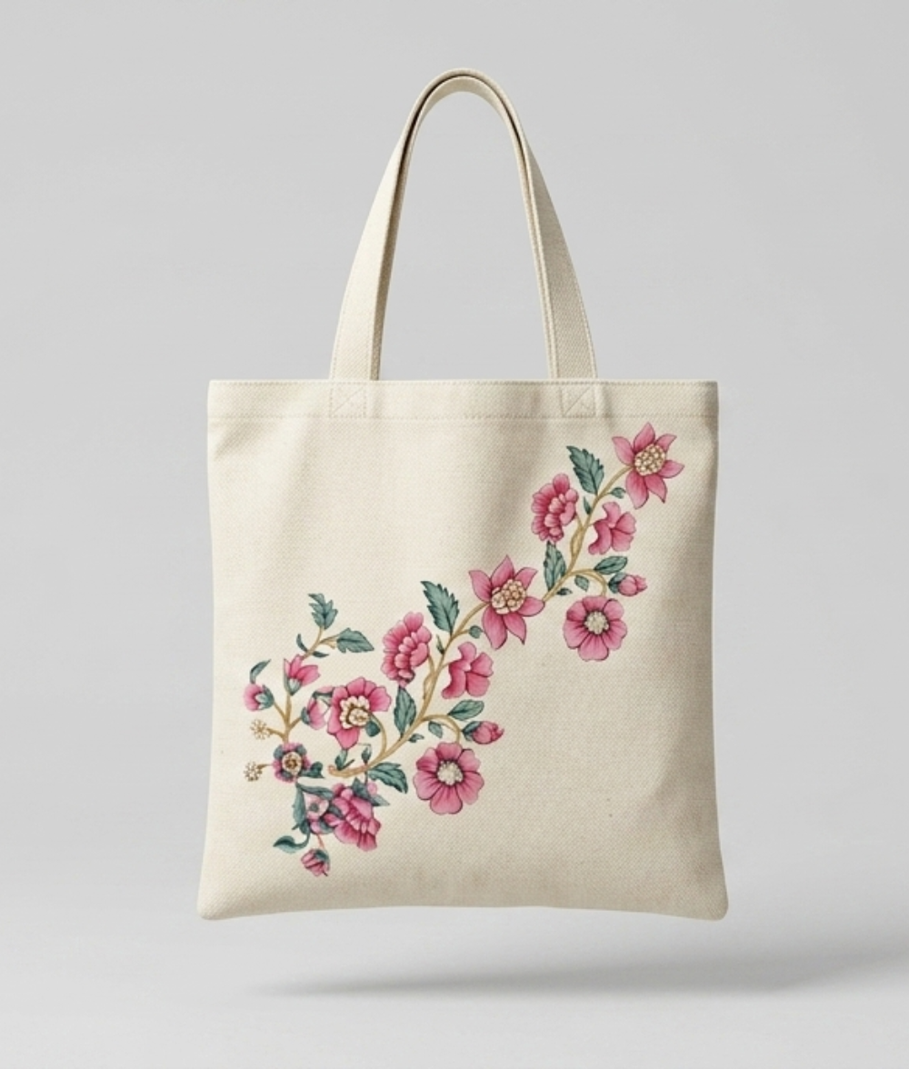 Vintage Floral Vine Canvas Tote Bag