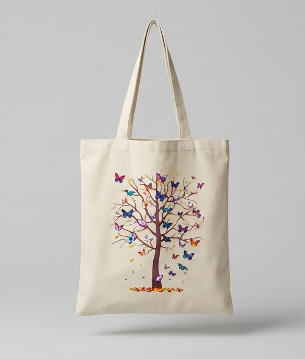 Whimsical Butterfly Tree Canvas Tote Bag